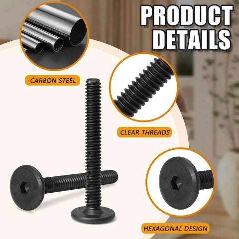 30 Pack Flat Head Socket Cap Screws For Furniture 1/4-20 X 2 Inch Black Allen Bolts Fully Threaded Countersunk Joint Connectors