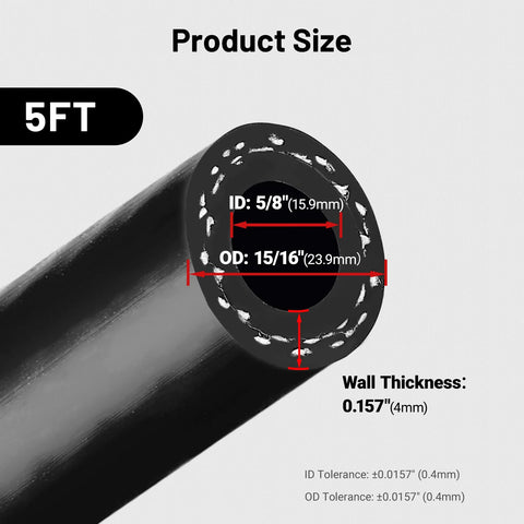 EVIL ENERGY silicone heater hose, 5/8 in ID, 5 ft long, black radiator coolant hose.