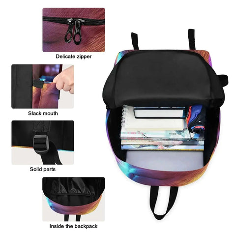 Neon Insulated Lunch Backpack With Built-In Cooler, open view showing multiple pockets and laptop sleeve, scratch-resistant nylon