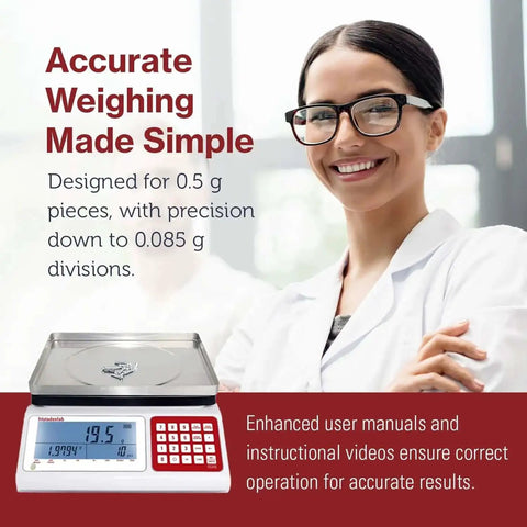 Industrial Counting Scale For Small Parts With 30 Kg 0.5 G Precision, Fast Piece Counter display with operator in laboratory