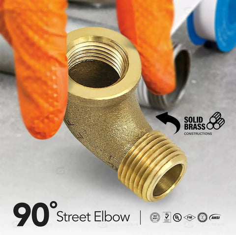 1 Inch Brass Street Elbow 90 Degree With Male And Female NPT Threaded Fittings, Lead Free Brass Construction, corrosion resistant