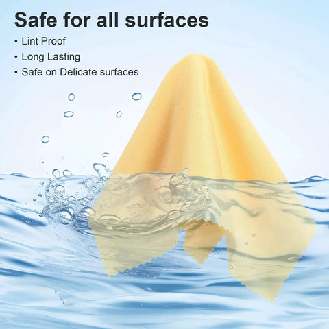 Yellow microfiber cloth from 300 Microfiber Cloths 6x7 Inch For Glasses Cameras Phones Screens Assorted Colors floating on water.