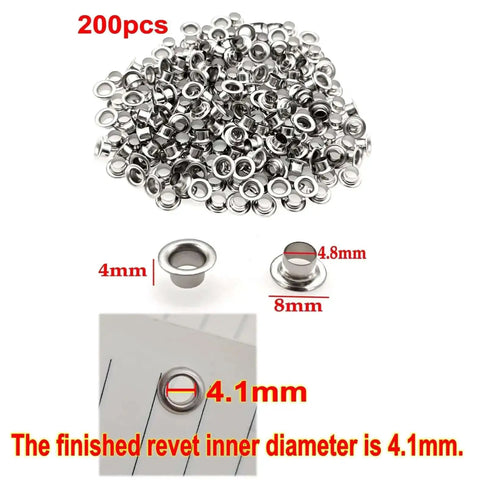 200 silver rivets for Beefy Heavy Duty 5mm Hole Punch And Eyelet Riveting Pliers Set with measurements and rivet illustration