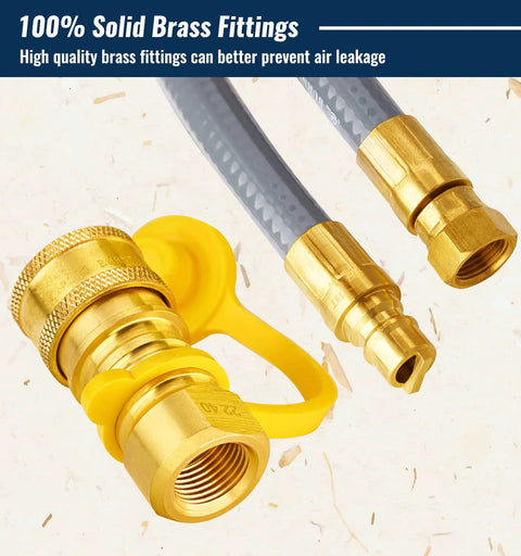 CALPOSE 15 ft 3/8 in ID natural gas grill hose with quick-connect brass fittings, grey hose and yellow cap