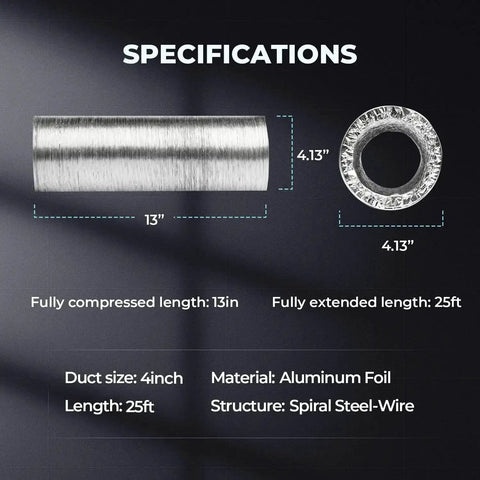 Specifications of Insulated 4 Inch Dryer Vent Hose Flexible Duct 25 Feet With Stainless Steel Clamps Included Built To Last