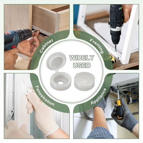 5 Mm Beige Hinged Screw Covers, Plastic Shutter Caps With Fold Snap Washer, 100 Pack showcased for cabinets and furniture use