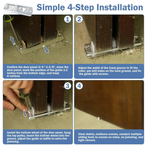 Adjustable Floor Guide For Sliding Closet Doors Two Pack Plastic Construction White Helps Keep Doors Centered On Track And Fits Three Quarter To One And Three Eighths Inch Inch Easy To Install And Quick Replacement For Long Lasting Performance installation instructions with guide components