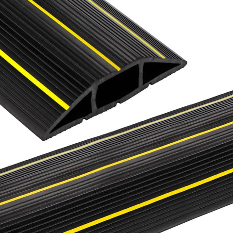 10 Foot Floor Cord Cover With Large Cable Channels for Easy Organization, heavy duty PVC duct in black with yellow stripes