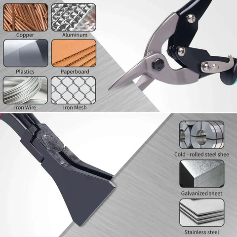 Six In One Sheet Metal Tool Set Pro Grade Heavy Duty Bending And Cutting Kit with aviation tin snips cutting metal and material types.