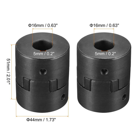 Heavy Duty Flexible Coupling Shaft 16mm To 16mm Bore, 51mm Long, 44mm OD, 5mm Slot, 45 Steel Motor Coupler For Servo And Stepper Motors