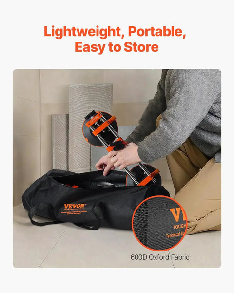 Person placing Seamless Seam Setter Kit 2 Pack With 6 Inch Vacuum Cups For Stone Countertops into black storage bag