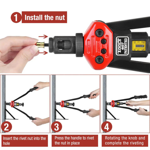 16 Inch Rivet Nut Tool Kit With 13 Metric And SAE Mandrels AIUITIO Edition demonstration installing rivet nut into metal.