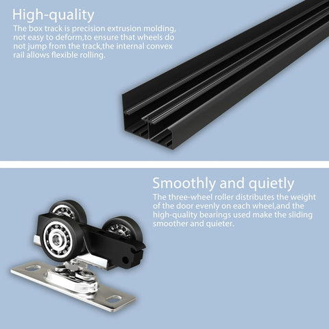 Heavy-Duty Bypass Door Track Hardware For Aluminum Sliding Doors, 48 Inch Four Foot Rail Set, Concealed Sliding Track For Cabinet And Closet, Pocket Door System, Two-Door, Smooth Quiet Operation, Black Finish