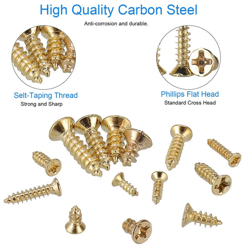 1200 Pcs Tiny Phillips Flat Head Self Tapping Screws Set For Wood Plastic And Soft Metal M2 M2.5 M3 Golden Carbon Steel