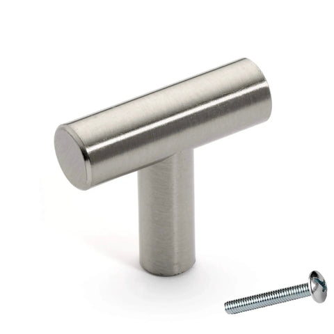 European Style T Bar Pull Satin Nickel Cabinet Hardware Solid Steel Handle with 8-32 Thread Screw