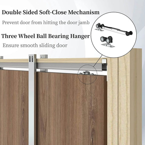 Pocket Door Frame Kit With 220 Lbs Two Way Soft Close For Double Doors 48 To 72 Inches Wide And 80 Inches High installation view