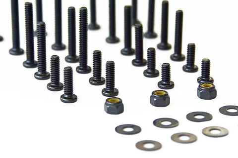 Assorted screws, washers, and lock nuts from the 363 Piece Machine Screw And Hardware Assortment Kit With Flat Washers Lock Washers Nylon Lock Nuts And Hex Key Wrenches In Durable PP Case Great For DIYers Home Furniture Assembly And Quick Repairs.