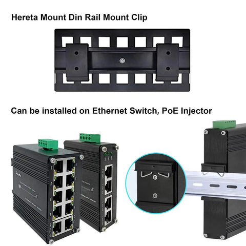 1.08 Inch Width Din Rail Mount Bracket Built Tough Aluminum Alloy Clip For 35mm Universal DIN Rail Corrosion Resistant Industrial Grade Mount For Ethernet Switch Six Pack