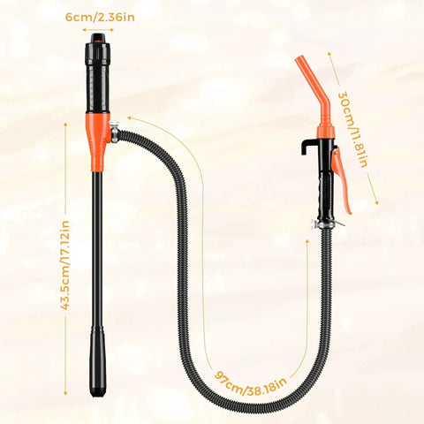 Portable 3 GPM Fluid Transfer Siphon Pump Battery Powered Oil Line Orange Red with 38-inch length and orange-red design
