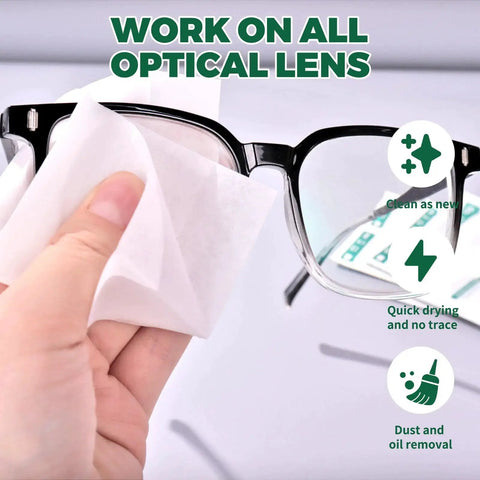 Using Pre-Moistened Lens Wipes for Glasses and Screens 5x6 Inches 200 Pack to clean eyeglasses