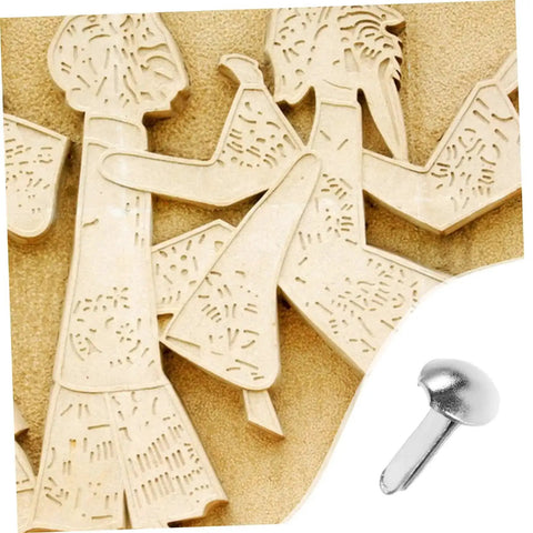 100 Pcs Diy Iron Brads For Puppet Making Kit Mini Fasteners with wooden puppet parts background