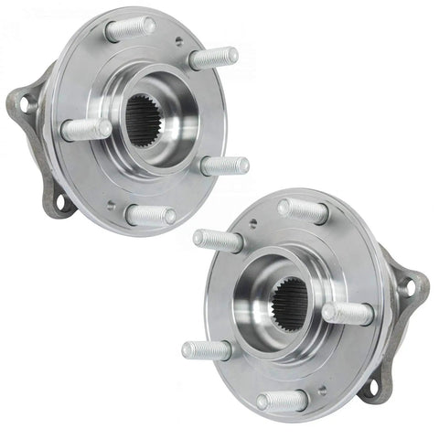 Wheel Bearing And Hub Assembly Set For Driver And Passenger Sides Drop In Ready, 2 Piece Compatible With 07-14 Hyundai Santa Fe 07-20 Santa Fe AWD 13-14 Santa Fe Sport 13-18 Santa Fe Sport AWD 11-15 Kia Sorento, showing front view of two stainless steel assemblies.
