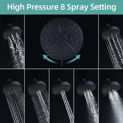 Different sprays from Posi Temp Compatible Shower Trim Kit With 7 Mode High Pressure Shower Head Matte Black Finish