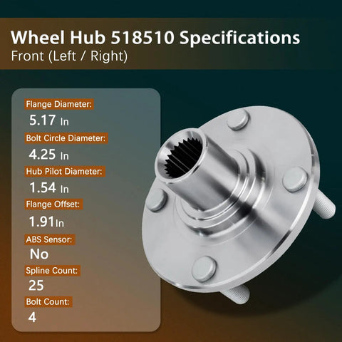 Front Wheel Bearing Hub Assembly 2-Pack for Ford Focus 2000-2011 Front Left and Right 4 Bolt ABS Encoder 518510 specifications