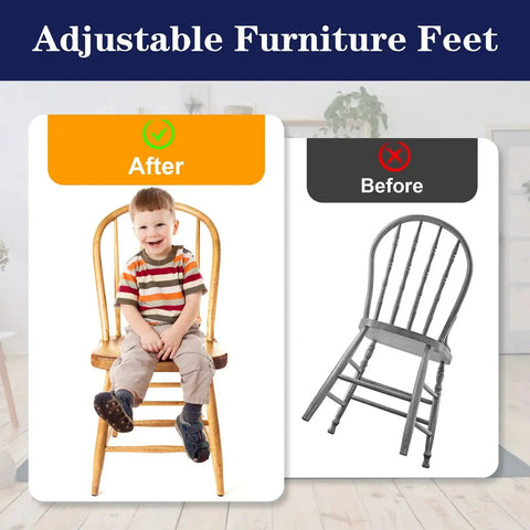 Adjustable 1/4-20 Thread Furniture Feet Levelers, 12 Pack Screw In Leveling Feet stop chair wobble before and after comparison