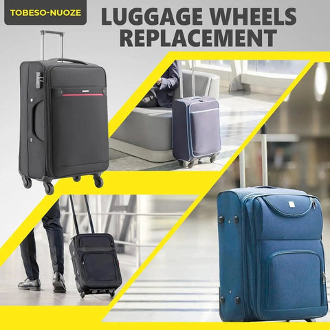 Collage of suitcases showcasing Universal Luggage Wheels Replacement Kit For Spinner Suitcases 360 Degree Rotating Caster Set.
