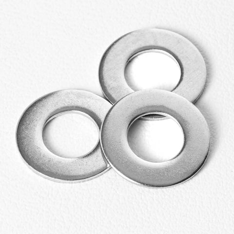 Three stainless steel flat washers, 3/16 in ID, 9/16 in OD.
