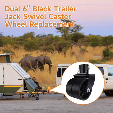 Dual 6 Inch Trailer Jack Wheel Replacement 2000 Lb Capacity Fits Standard Jacks in safari campsite setting
