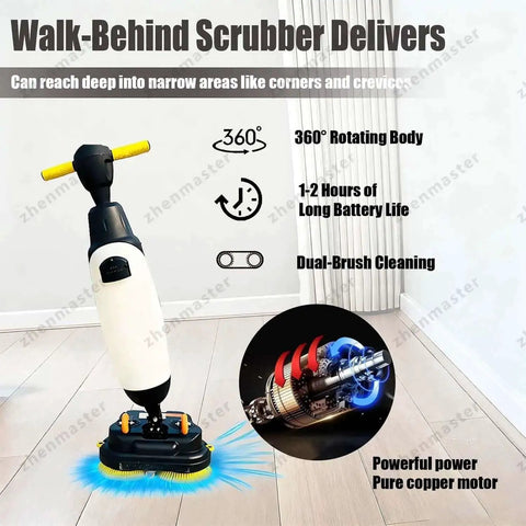 Walk Behind Floor Scrubber Machine With 17 Inch Cleaning Width Lightweight 44 Lb Electric Floor Washer Dryer