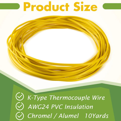 Yellow coil of Relaxweex K-Type thermocouple wire, AWG 24, PVC insulation, Chromel/Alumel, 10 yards
