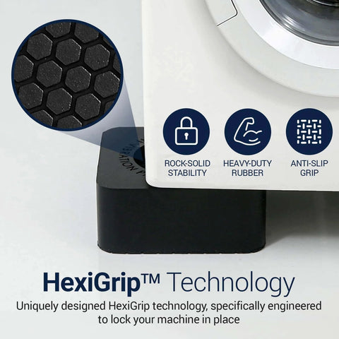 Anti vibration pads for washing machine and dryer, set of 4, black rubber leveling feet with hex grip pattern