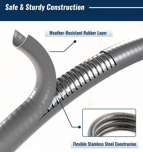 CALPOSE 15 ft 3/8 in ID natural gas grill hose with quick-connect fittings; weather-resistant rubber layer, flexible stainless steel construction
