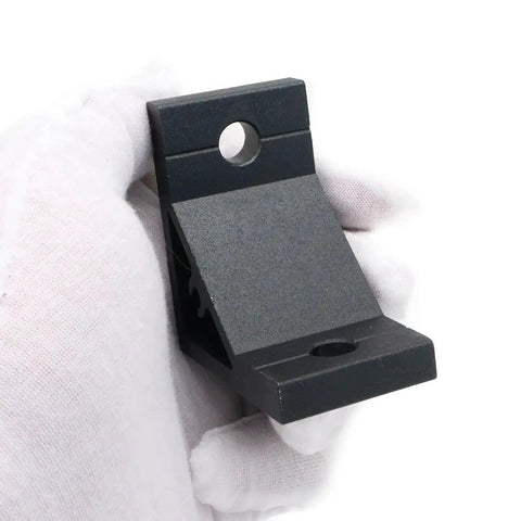 Close-up of single bracket from 14 Piece 4040 Aluminum Extrusion Corner Brackets Set With 28 M8 T Slot Nuts And Bolts in Black color