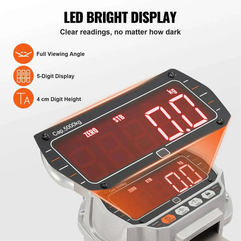 Digital Crane Scale 11000 Lbs 5000 Kg Heavy Duty Hanging Scale With Remote Control Cast Aluminum Case And LED Display