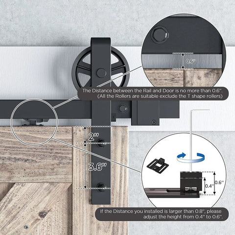 Barn Door Soft Close Kit For Single Doors 88 To 132 Lb Capacity Hidden Spring Buffer Damper, installed hardware detail.