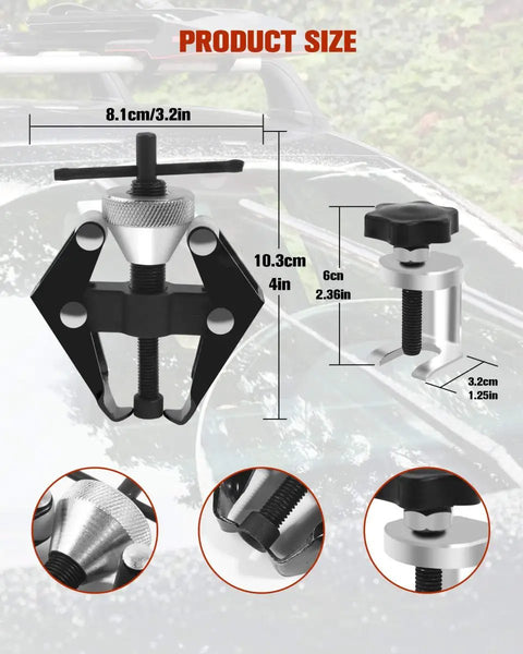 Universal Windshield Wiper Arm Removal Tool Kit With Stainless Steel Wiper Puller showing dimensions and parts detail.