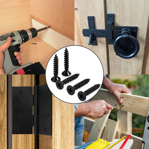 Image showing 600 Pcs Size Eight By One Inch Black Wood Screws Self Tapping For Furniture Assembly Cabinets Wardrobe DIY Projects Carbon Steel