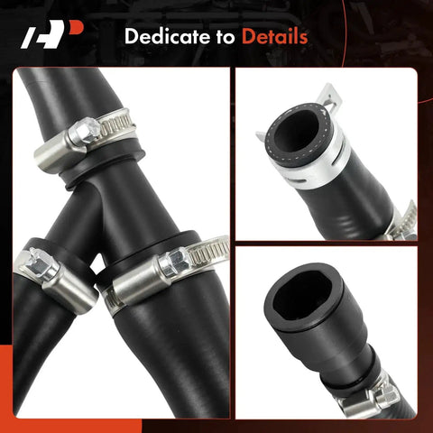 Close-up of Inlet And Outlet Heater Hose Pipe Line Assembly For Chevy Silverado Tahoe Suburban with clamps and fittings.
