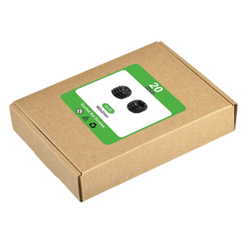 Box packaging for 20 Pcs M2x2mm Carbon Steel Hex Socket Set Screws Headless Cup Point Grub Screws For Repairing Compact Instruments Machinery And Equipment Black Finish