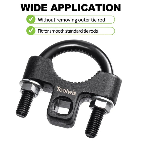 Inner Tie Rod Removal Tool Three Eighths Inch Universal Low Profile 30 To 42MM shown with bolts and wide application text
