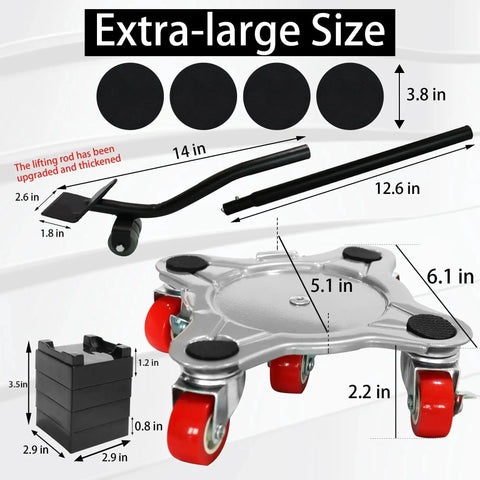 Heavy Duty Five Wheel Furniture Mover Dolly With 360 Degree Rotating Cardan Wheels And Brakes, extra-large size details