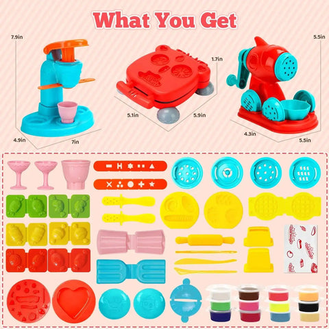 3 In 1 Dough Set With 59 Pieces For Kids Ages 3 And Up Ice Cream Maker Noodle Machine Burger Maker Kitchen Creations Craft Kit
