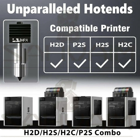 All Metal Hotends For H2D H2S H2C P2S With 0.4mm Hardened Steel Nozzle compatibility chart