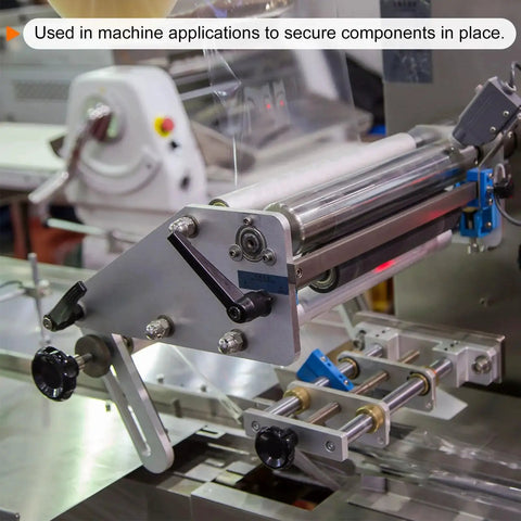 Machine setup using 4 Pack Adjustable Clamping Lever Handles M6 X 20mm Male Thread With 50mm Levers for secure component positioning.