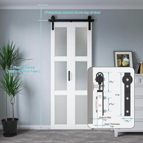 No Fuss Space Saver 30 By 84 Inch Bifold Sliding Barn Door With Hardware Kit Included, Preassembled Glass Barn Door In White Finish installed