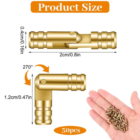 Hidden Brass Barrel Hinges For Wooden Boxes 4x20mm Pack Of 50 Concealed Cylinder Hinges For Jewelry Boxes Cabinet Doors And Small Woodworking Projects With Smooth Operation, showing product size and a hand holding 30 pieces.